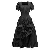 Tejido: Confeccionado con material de primera calidad, este vestido medieval es suave al tacto y resistente a las arrugas, lo que garantiza la comodidad durante su uso. Con una falda amplia y fluida y una cintura elástica, se adapta a todas las tallas sin restricciones. El diseño entallado en la cintura acentúa la figura con una silueta favorecedora.