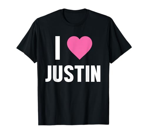 Classic I Love Justin Pink Heart T-Shirt