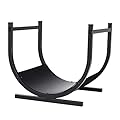PHI VILLA 17 Inches Small Indoor/Outdoor Firewood Log Rack Log Hoop Bin Log Carrier for Firewood with Scrolls Fireplace Accessories,Decorative Black