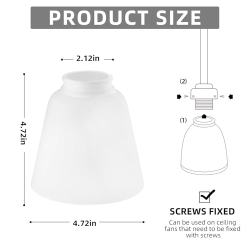 Image of 4 Pack White Frosted Glass Shade Replacements, Bell Shaped Glass Shade Covers, 4.72 inchHigh, 4.72 inchDiameter, 2.12 inchFitter, High Transmittance Trapezoidal Lampshades