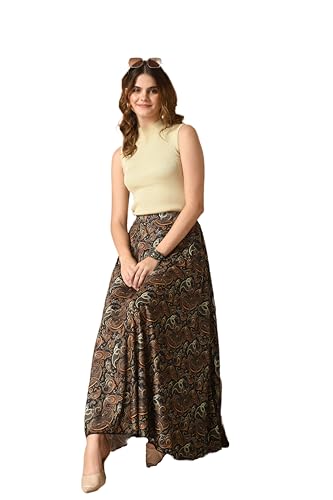 Image of VAGISHA Printed Casual Long Western Skirts for Women's & Girls |Stretchy Flared Maxi Skirt|Elastic Waist Skirts|Western Ethnic Skirts