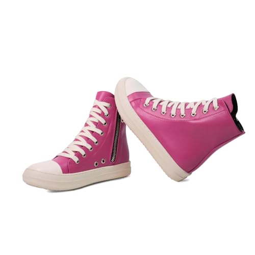 Image of IMPREMEY Women's High Top Sneakers Lace Up PU Leather Shoes with Thick Soles and Zipper, Fashionable Walking Shoes