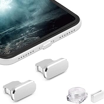 Image of Mizi [2 Pack] Metal Anti Dust Plug, Protect Charging Port from Dust and Moist with Storage Box and Cable Clip Holder for iPhone 14 13,12,11,X,Xs,8,7, Plus, Max, Pro, Mini, iPad, AirPod - Grey