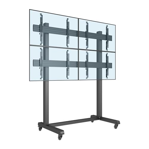 J-Tech Digital 2x2 TV Video Wall Mount with Cable Management and Lockable Wheels for 32”-65” Screens [JTECH-VWM-22K]
