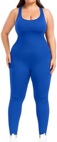 BLEVONH Women Backless Jumpsuits Sleeveless Scoop Neck Workout Yoga Jumpsuit Built In Bra Plus size