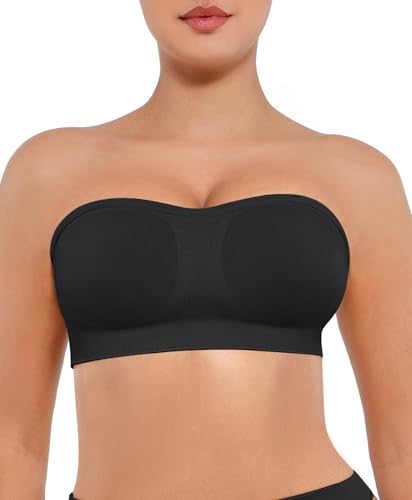 Image of FeelinGirl Strapless Bra for Women Seamless Wireless Bralette - Strapless Support, Adjustable & Padded, Full Coverage, Comfort & Support Design,Black 3X-Large