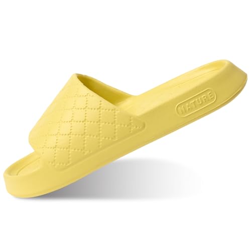 Non-Slip Shower Slippers for Men Women Cloud Slides Sandals Thick Sole House Beach Sliders Comfort Lightweight Pillow Shoes Easy to Clean Quick-Drying Pink Yellow Black2