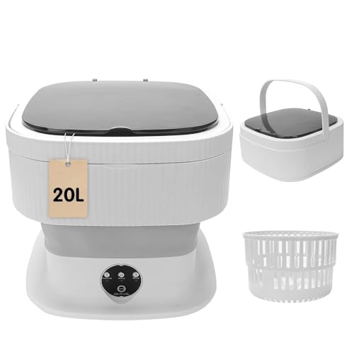 Mini Portable Washing Machine, 20L Foldable Portable Mini Washer Machine with Spin Dry, Collapsible Travel Washing Machine for Dorms, Apartment, RV and Camping. (Grey)