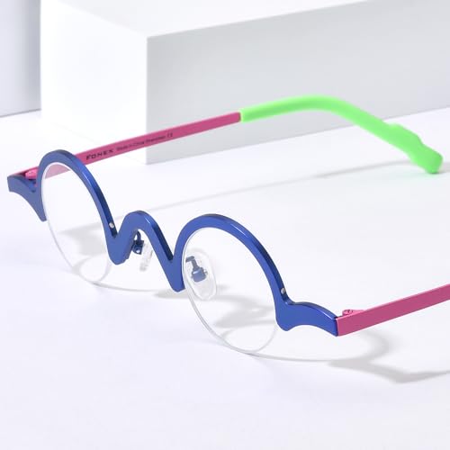 Image of FONEX Colorful Pure Titanium Glasses Frame Women Retro Round Eyeglasses