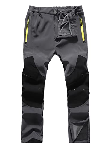 Muaney Mens Ski Snow Waterproof Softshell Snowboard Pants Outdoor Hiking Velour Lined Zipper Bottom Leg(MHP701-Fleece-D.GrayL)