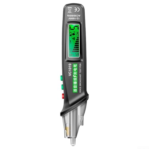 TONIXY VC1019 - Bolígrafo probador de voltaje inteligente, detector sin contacto de CA 12-1000 V, sensibilidad ajustable, buscador de disyuntores, con linterna