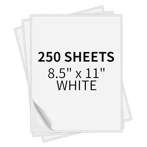 Image of Full Sheet Labels 8.5 inch x 11 inch Sticker Paper Matte White, Large Shipping Label Paper for Inkjet Laser Printer, 250 Counts