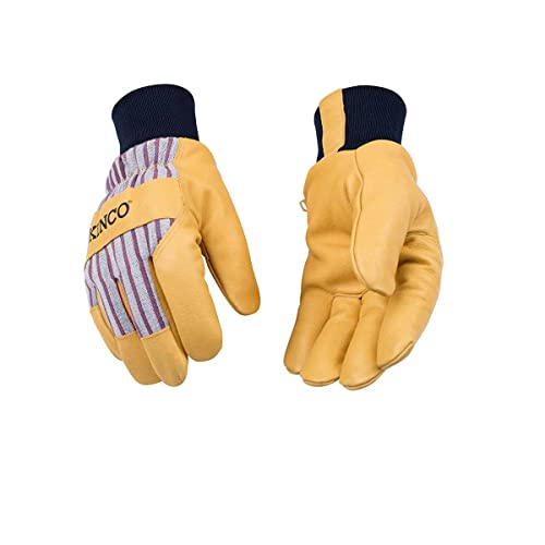 KINCO 1927KW-XS Men's Lined Grain Pigskin Gloves, Heat Keep Lining, Knit Wrist, X-Small, Golden