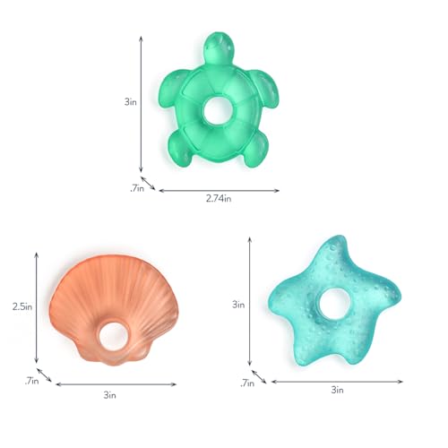 Image of Itzy Ritzy Water-Filled Teethers - Cold Cutie Coolers Textured On Both Sides to Massage Sore Gums & Emerging Teeth - Can Be Chilled in Refrigerator, Set of 3 Seaside Water Teethers