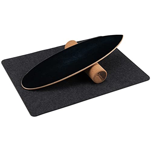 COSTWAY Balance Board, Tabla de Equilibrio de Madera de Abedul y Corcho, Skateboard Hockey Snowboard y Surf, Incluye Rodillo y Cobertura Antideslizante (negro)