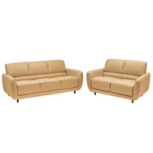 Image of Wakefit Sofa Set | 5 Year Warranty | Sofa 5 Seater, 5 Seater Sofa for Living Room, Wooden Sofa Set 3+2 Seater - Solomon(Robin : Ivory)