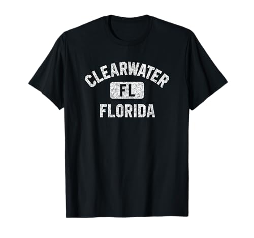 Clearwater Florida Gym Style Distressed White Print T-Shirt