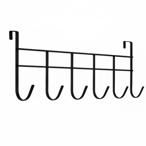 Cabideiro De Metal Para Porta Com 6 Ganchos Cabide Organizador Para Roupas Bolsas Toalhas E Organização De Quartos E Banheiros (Preto)