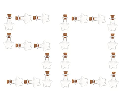 Small Mini Glass Bottles with Cork Stoppers Cute Star Shape Clear Tiny Glass Vials Wishing Drifting Bottle Corked Bottles for Party Wedding DIY Jewelry Making Miniature Altered Art,50 Pack