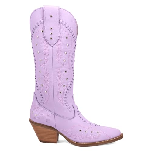 Dingo Womens Pretty N' Pink Embroidered Studded Snip Toe Pull On Casual Boots Mid Calf Mid Heel 2-3
