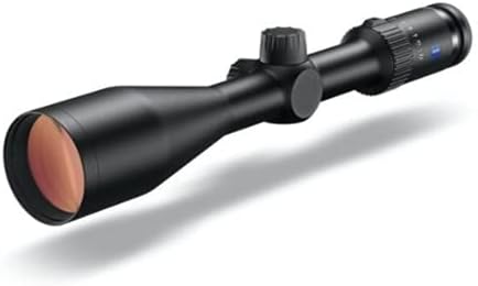 En angle view of ZEISS Conquest V4 3-12x56 Riflescope, emphasizing the large objective lens and the robust construction.