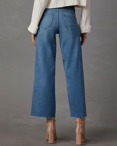 Women's High Waisted Baggy Jeans Wide Leg Petite 2025 Trendy 8 Points Length Casual Stretch Denim Pants3