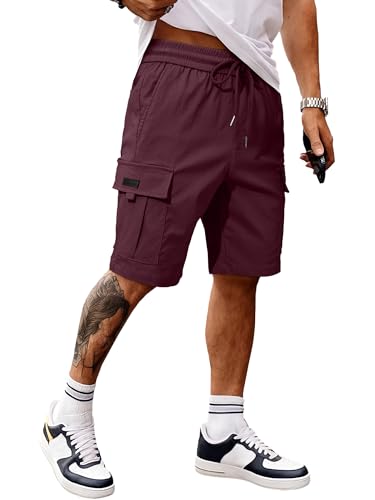 Image of JMIERR Men's Casual Stretch Cargo Shorts | Drawstring Elastic Waist, Multi Pockets, Summer Work Short, Classic