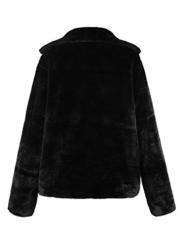 Leeofty Moda feminina inverno cor sólida casaco fofo entalhado colar manga comprida botão oculto gro