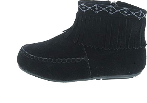 Denise-5 Girl's Kids Embroidered Fringe Mocassin Low Heel Ankle Booties2