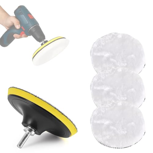 Image of STHIRA 3Pcs Polishing Buffing Pads with Backing Plate Universal 7 Inches Dia Polishing Wool Pad Attachments for Power Drill Reuseable Synthetic Wool Pads for Polishing, Waxing