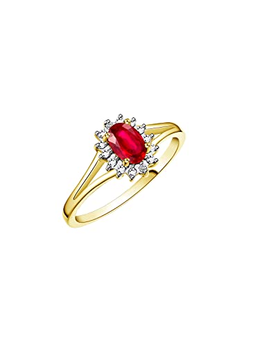 Image of Rylos Halo Ring: Diamond Birthstone with 6X4MM Oval Gemstone - Women's Jewelry in Yellow Gold Plated Silver - Stunning Diamond Ring Sizes 5-10