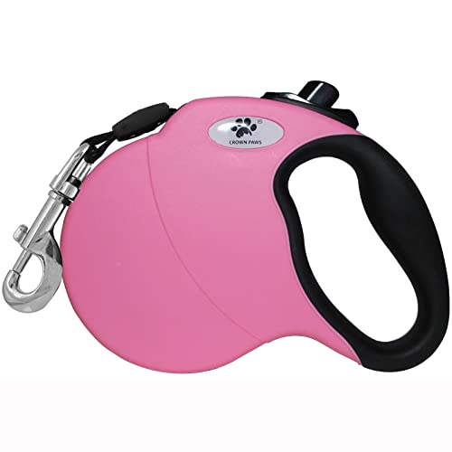CROWN PAWS 16 ft Retractable Dog Leash for Large Dogs up to 110 lbs,Tangle-Free Nylon Tape,Pink Dan...
