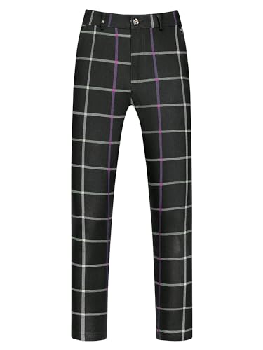 Lars Amadeus Plaid Pants for Men's Flat Front Tapered Leg Business Checked Dress Pants