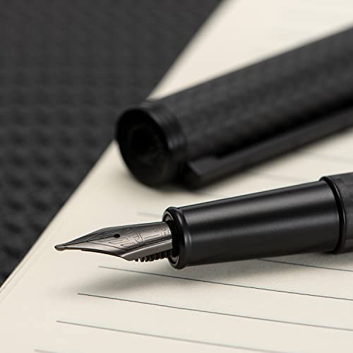 Image of HONG DIAN 1861 Fountain Pen, Long Blade Nib, Black Carbon Fiber Design with Converter and Metal Pen Case Set