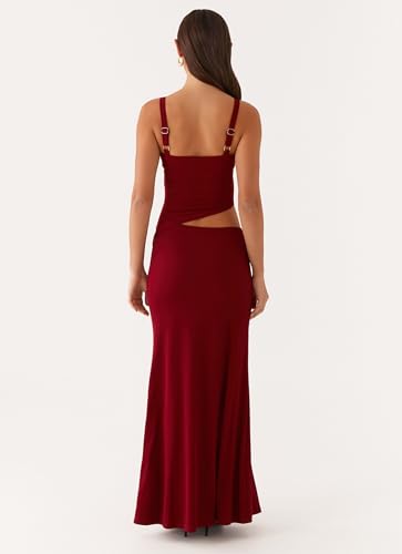 Image of NUFIWI Women Bodycon Spaghetti Strap Cutout Maxi Dress Hollow Sexy Fitted Dresses Sleeveless Stretch Slip Long Dress