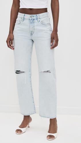 Image of PISTOLA - Lexi Mid Rise, Signature Bowed Straight Jeans - Light Denim Jeans