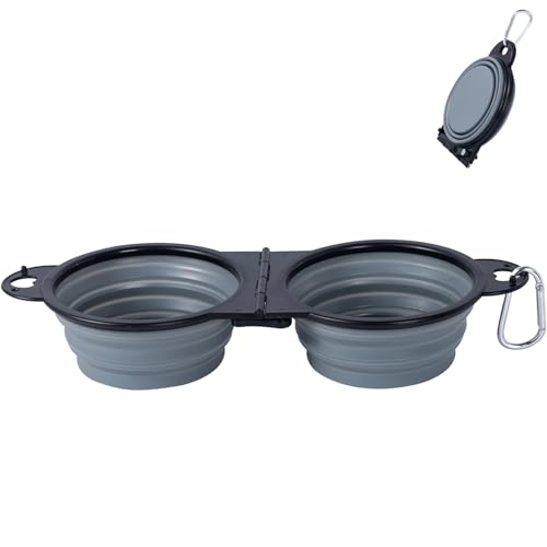 2 in 1 ciotola di piega del cibo per animali domestici acqua del cane e ciotola di cibo ciotola di viaggio per cane e gatto Ciotole portatili per animali domestici per camminare (grigio)