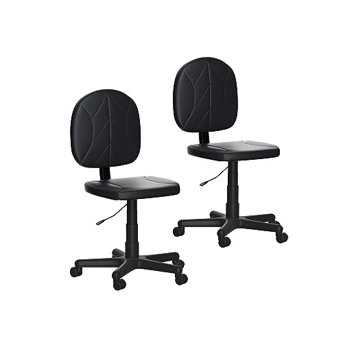 VECELO Small Low-Backrest Armless PU Leather Computer Desk Chairs with 360°Quiet Swivels Adjustable Height Cushion Seat for Home Office,Black Set of 2 VECELO Small Low-Backrest Armless PU Leather Computer Desk Chairs with 360°Quiet Swivels Adjustable Height Cushion Seat for Home Office,Black Set of 2