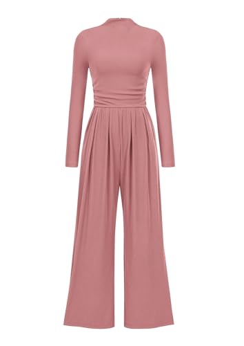 PRETTYGARDEN Jumpsuits For Women Dressy Fall Fashion Clothing 2025 Long Sleeve Mock Neck Date Night Rompers Business Outfits