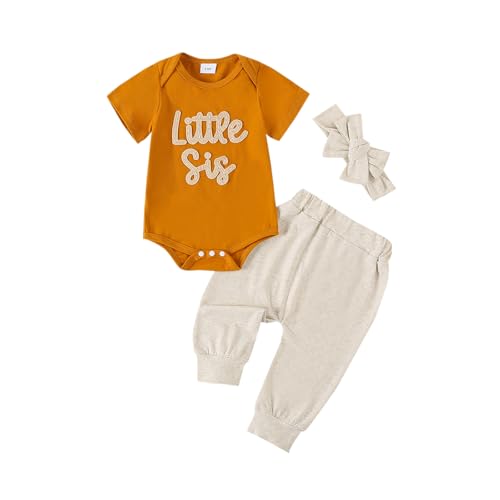 Image of Ayalinggo Newborn Baby girl clothes little sister Romper Lil Sis Short Sleeve Tshirt Pants Headband Summer Infant Clothes