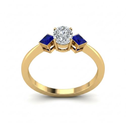 Image of Choose Your Gemstone Kite Design Diamond CZ Ring Yellow Gold Plated Oval Shape 3 Stone Engagement Rings Everyday Jewelry Wedding Jewelry Handmade Gifts for Wife US Size 4 to 12