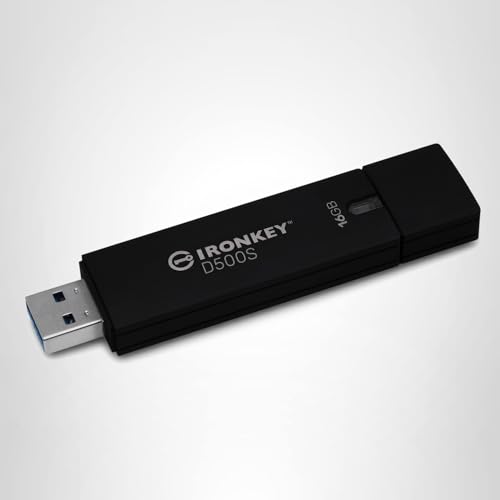 Kingston Ironkey D500S 16GB Encrypted Flash Drive | Dual Hidden Partition | FIPS 140-3 Level 3 | XTS-AES 256-bit | BadUSB and Brute Force Protection | Multi-Pin Option | IKD500S/16GB,Black