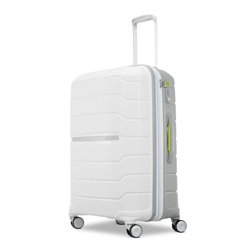 Image of Samsonite Freeform Hardside Expandable with Double Spinner Wheels, White /Grey, Checked-Medium Spinner, Freeform Hardside Expandable Luggage