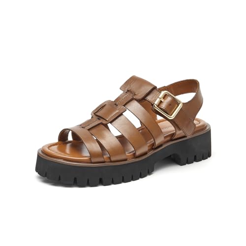 Image of BEAU TODAY Women's Platform Fisherman Sandals, Chunky Gladiator Sandals for Women, Casual Open Toe Leather Sandals, Comfortable Lightweight Dressy Sandals with Ankle Buckle