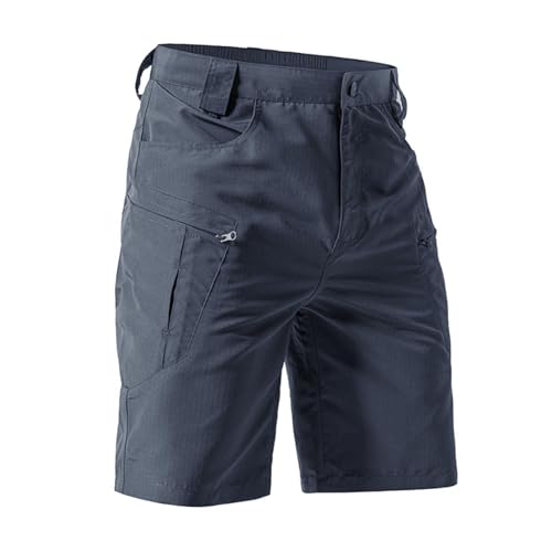 Image of Cargo Shorts Men Elasticated Waist Loose Fit Stretch Multi-Pocket Work Shorts Casual Comfort Quick Dry Lightweight Breathable Hiking Half Pants with Belt Loops Summer Outdoor Knee Length Pants Blue