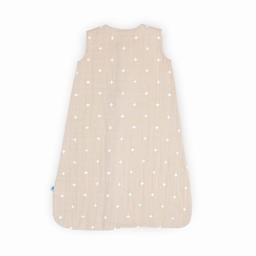 Image of Little Unicorn 0-6 Month Premium Muslin Sleep Sack 1.1 TOG | Soft & Breathable Muslin Cotton for safer sleep | 2 way zipper (Taupe Cross)