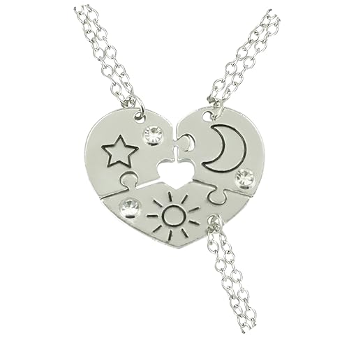 Collier puzzle couple millénaire en argent sterling avec pendentif lune et soleil