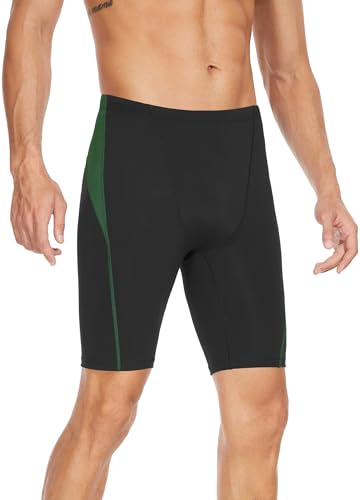 Fiteng Men's Swim Jammers Competitive Athletic Swim Team Suit Training Endurance Racing Quick Dry Swimming Shorts UPF 50 Black/Green