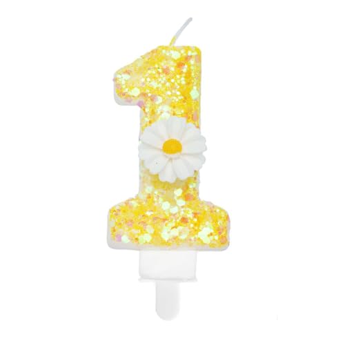 Birthday Candle 1, Yellow Flower Number 1 Candle for Cake Theme Party Supplies