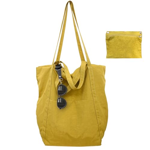 Uhawi Tote Bag for women unisex Foldable & Water Resistant Lightweight Reusable Shopper Bag for Daily Use Shopping Travel & Beach (yellow)